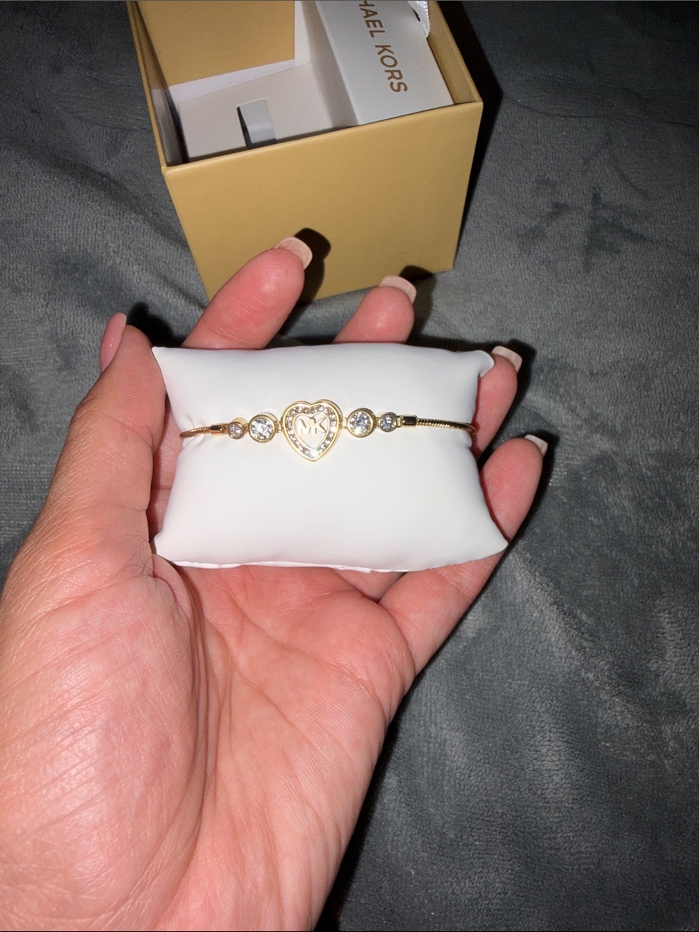 Michael Kors Gold Heart Charm Bracelet with Crystal Accents